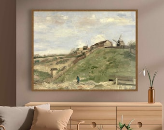 Vincent van Gogh - The hill of Montmartre with a quarry canvas print Vintage village landscape, village mill field pasture wall art gray sky
