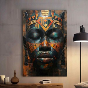 Decorative Portrait Home Interior Art Modern Ethnic Design Contemporary Art African American Ethnic Patterns Canvas Art black woman portrait