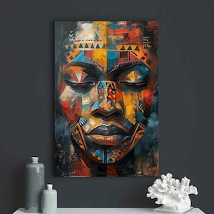 Ethnic African Tribal  Black Woman Portrait Wall Art Home Decor Afrocentric Canvas Print Colorful Modern Bold Abstract Beautiful face
