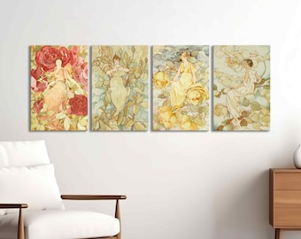 Floral Fairies Art Print by Laura Coombs Hills – Vintage Nature Woman Decor