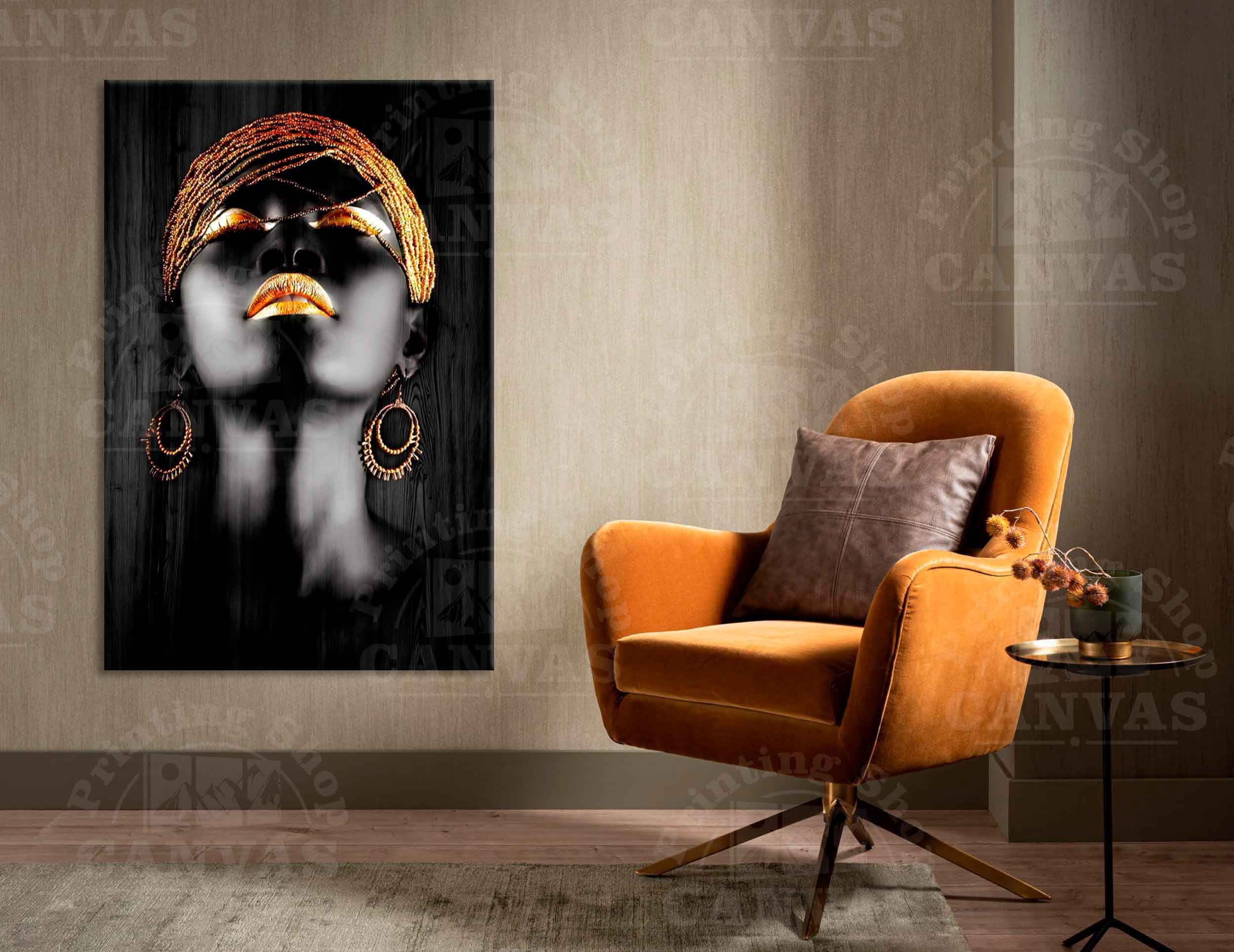 African Black Woman Wall Art Golden Lips Print Ethnic African - Etsy