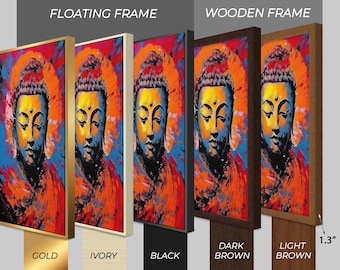 Colorful Buddha Portrait Canvas Print, Expressive Spiritual Zen Art, Modern Oriental Wall Decor