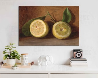 Vintage Citrus Lemons Oil Painting Reproduction Print – Kitchen Farmhouse Wall Art