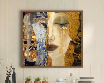 Impresión en lienzo de "Las lágrimas de Freya y la edad de la mujer" de Gustav Klimt: reproducción de arte histórico, arte vintage, colección Klimt, regalo para amantes del arte.