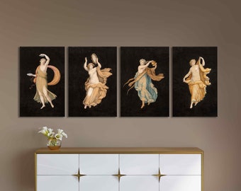 Dancing Maenad Playing Cymbals Canvas Print Ancient Art Reproduction Fresco of Bacchae from Pompeii Wall Art Decor Roman Mythology Painting