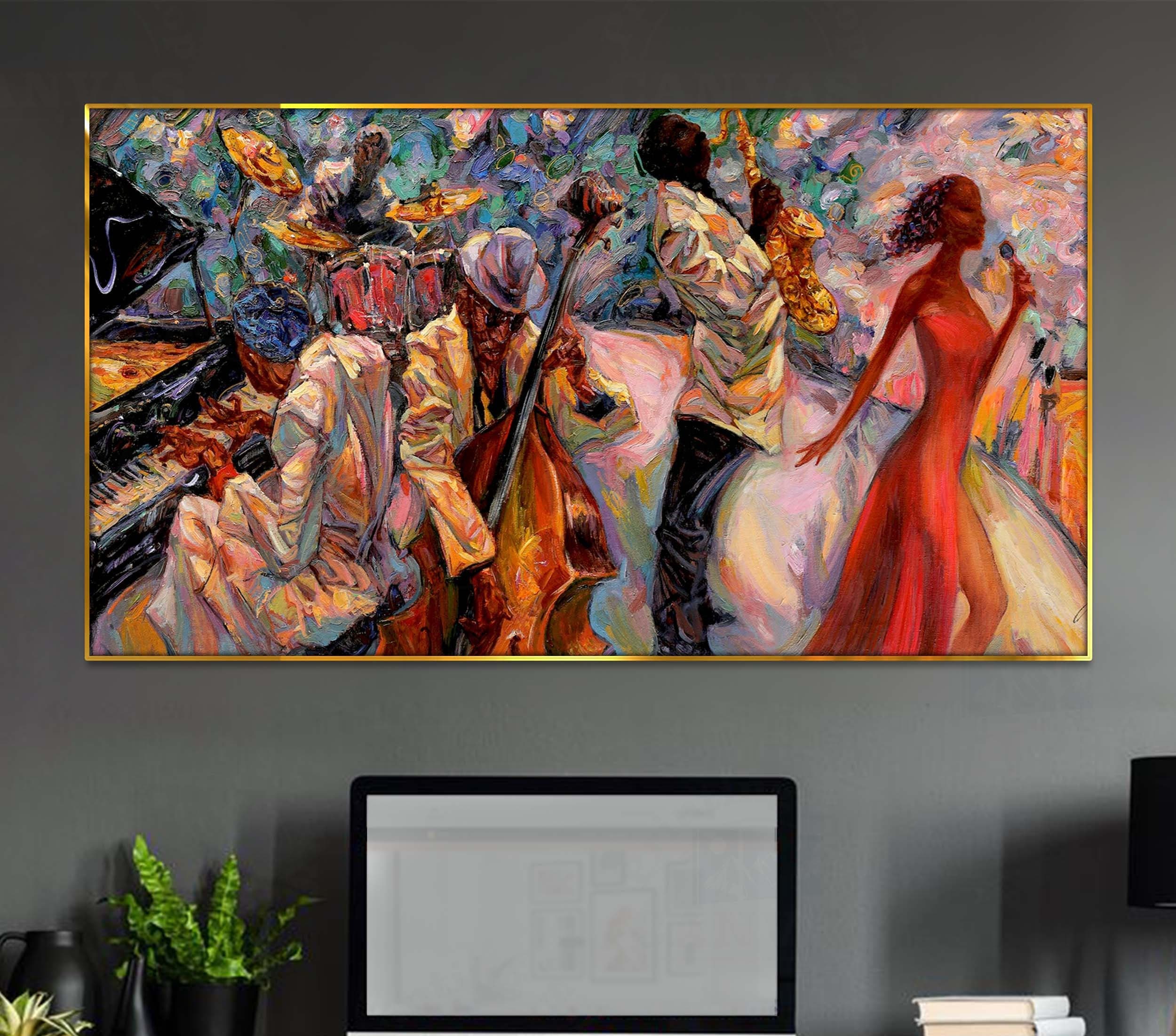 Black Jazz Singer Band African American Art Music Canvas or Poster