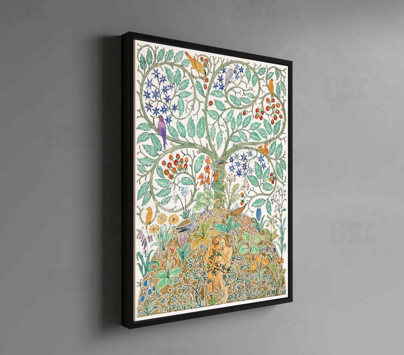 Adam and Eve Canvas Watercolor Print Blooming Retro Landscape Art ...