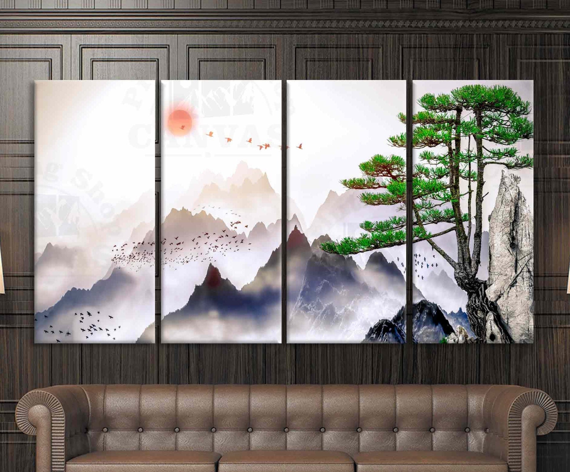 Japanese wall art Foggy mountain art print Classic Art Prints | Etsy