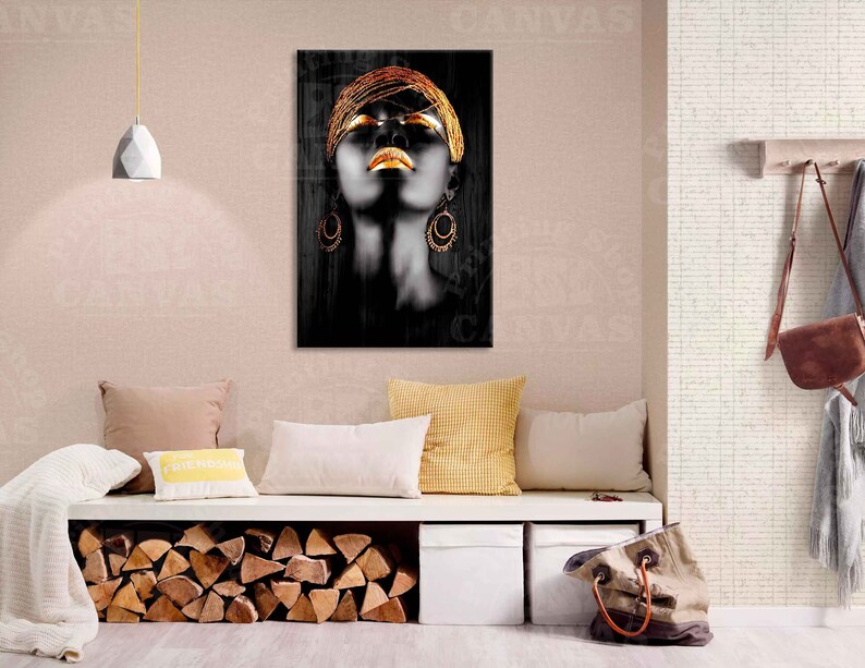 African Black Woman Wall Art Golden Lips Print Ethnic African Girl ...