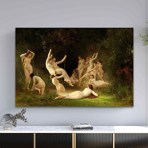 William-Adolphe Bouguereau - The Nymphaeum Canvas or poster Print, Classical Art Reproduction, Vintage French Masterpiece classical wall art