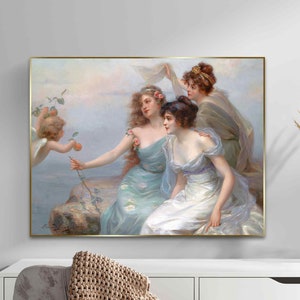 Eduard Bisson Three Girls Canvas Art Print Classic Fine Art Reproduction Home Decor classic painting, vintage fine art print, French artist