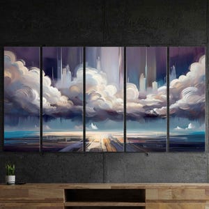 Stormy Landscape canvas or paper poster Thunderstorm Clouds Painting Impressionist Field decor Dramatic Sky Wall Decor Abstract Nature Art