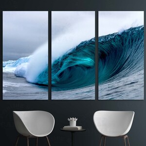 Вig wave canvas or poster print Hawaiian surf wall art Beautiful ocean photo Beach Breaking Wave Coastal home decor Navy blue wave wall art