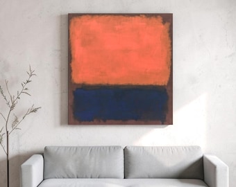 Abstract Color Field Wall Art, Burnt Orange Blue Canvas Print, Minimalist Modern Artwork, Large Abstract Painting, Neutral Contemporary
