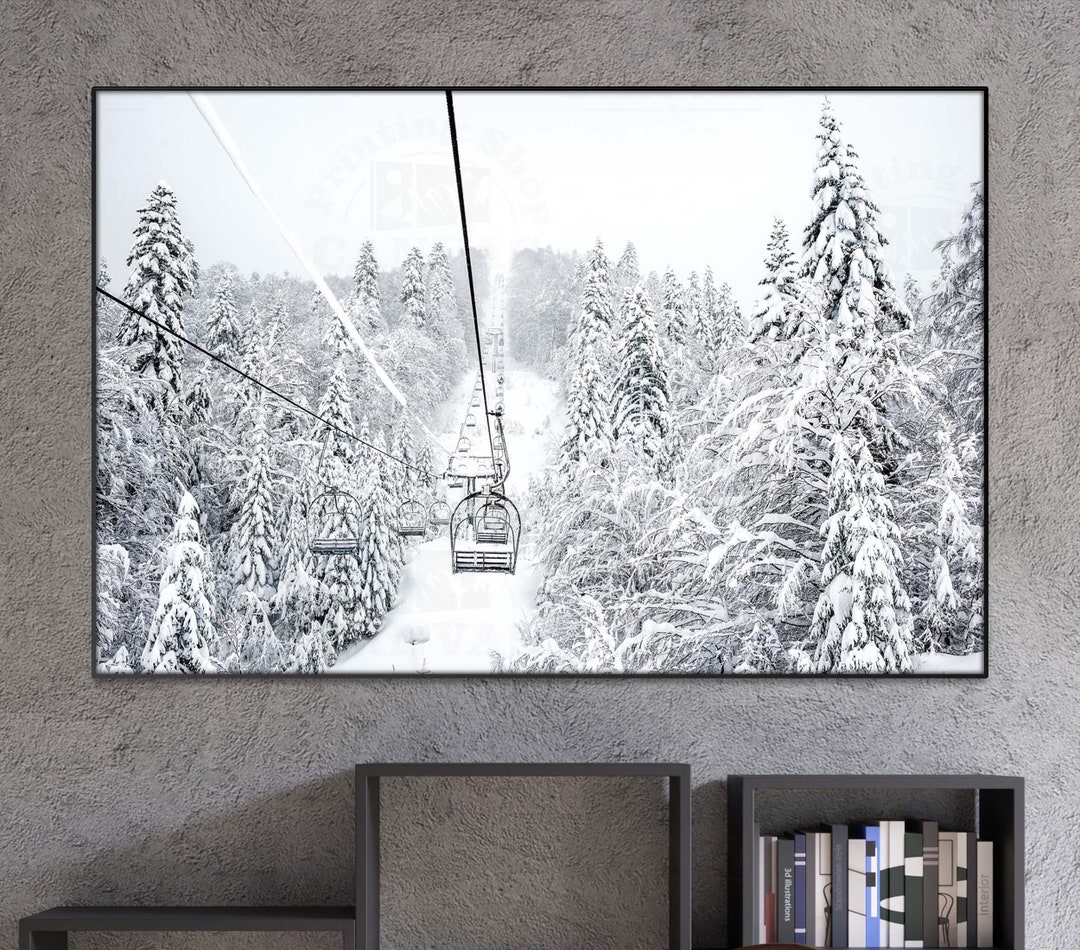 Snow Landscape Canvas or Poster Print Winter Photo Ski Cabin Lift Multi ...
