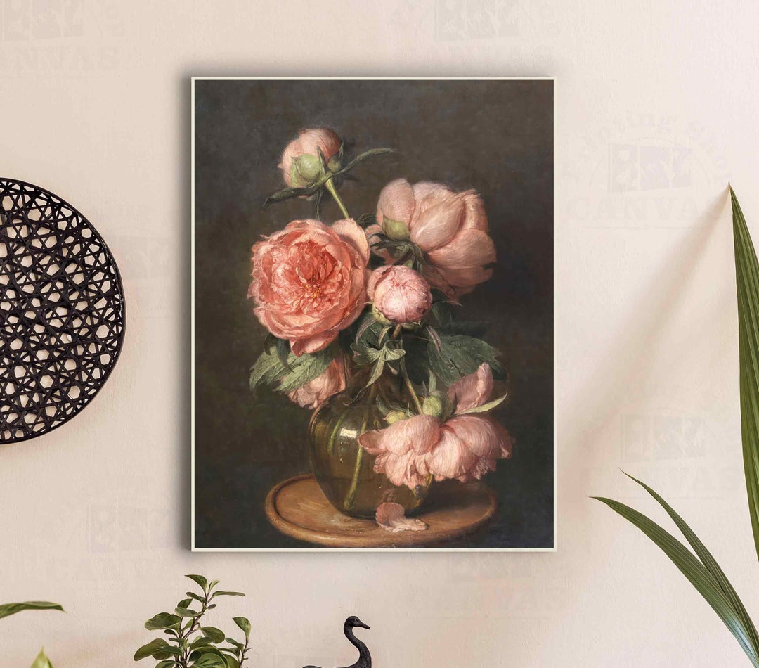 Peony in Vase Canvas Print Flowers Still Life Floral Wall Decor Roses ...