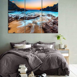 Beach Sunset Wall Art, Sea Canvas Print, Aerial Beach Poster, Beach Canvas Print, Sea Photo Canvas Print, landscape canvas art, ocean waves