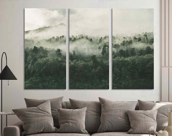 Foggy Forest canvas print, Landscape Wall Decor, Nature artwork poster print, Green forest, Fine art print Forest Serenity misty mountains