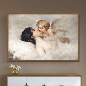 William Bouguereau Allegory of Love Cupid kissing romantic print classical art French artist vintage reproduction fine art canvas wall decor