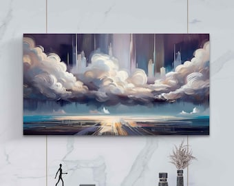 Stormy Landscape canvas or paper poster Thunderstorm Clouds Painting Impressionist Field decor Dramatic Sky Wall Decor Abstract Nature Art