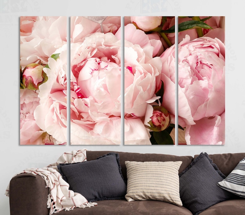 Light Pink Peony Canvas Print, Floral Bedroom Wall Art - Etsy