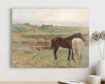Degas Horse Meadow Impressionist Painting Canvas Print – Equestrian Art, Vintage Style