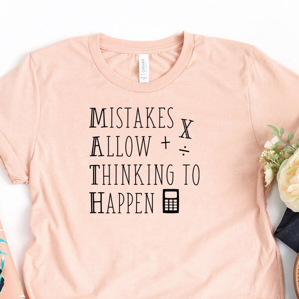 Funny Math Teacher Shirt For Women – 'Mistakes Allow Thinking To Happen' V-Neck Graphic Tee, Geometry Lover Top
