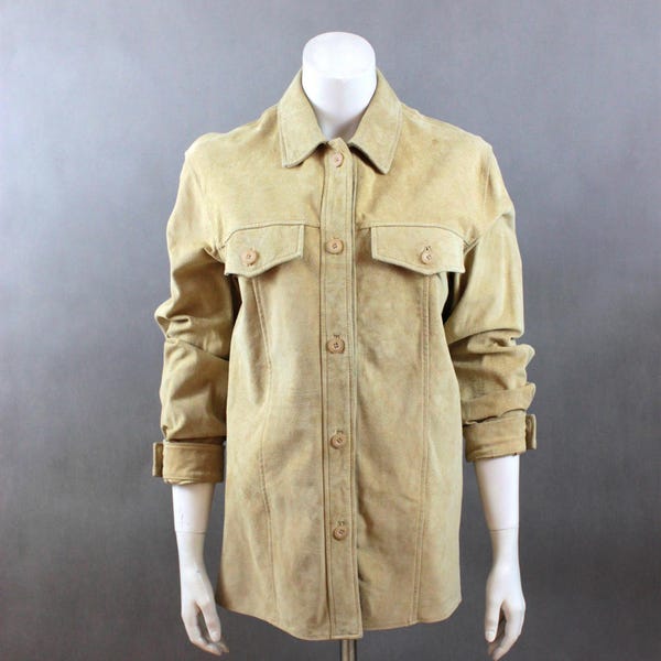 Veste en cuir beige - veste en daim Vintage femmes - 90 s surdimensionné veste - manteau en cuir des années 90 en Arizona - vêtements Vintage - années 90 Duster