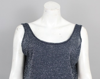 Vintage Girls Top - Shiny Sleeveless Top - Party Style - Retro Fashion - Silver Thread - Sheen Blouse - New Years Eve Look - Disco Tank Top