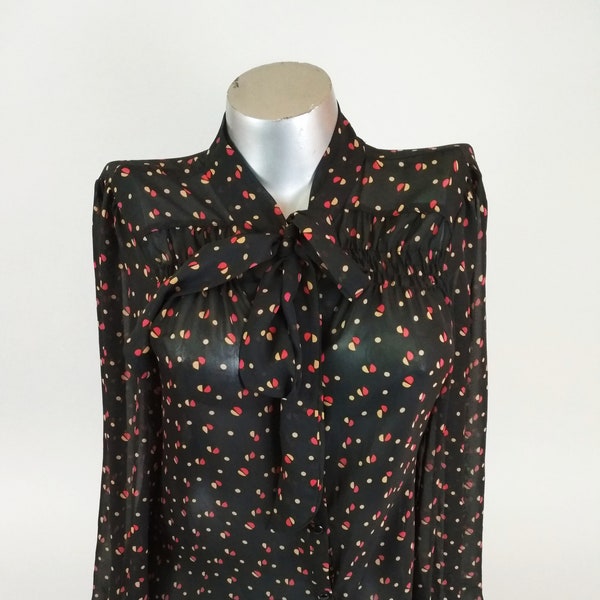 Chemise transparente chemise à pois - chemise transparente - femmes - pointillés motif chemise - manches longues - vêtements des années 80 - cadeau pour elle