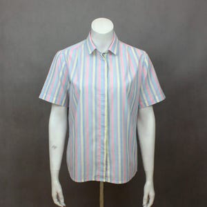 Colorful Shirt Stripes Colorful Stripes Oxford Shirt Striped Colorful Linen Shirt Summer Pastel Shirt Vintage Shirt 80s Shirt image 1