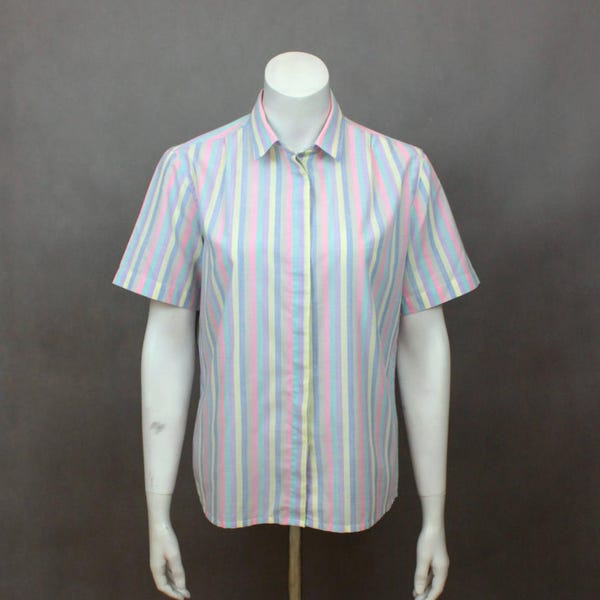 Chemise colorée à rayures - rayures colorées - Oxford chemise - lin coloré rayé - Shirt chemise d’été - chemise Pastel - Vintage - 80 s chemise