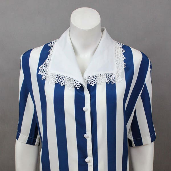 Blouse vintage nautique - grand-mère Style - Pin Up vêtements - des années 70 chemise nautique - bleu marine rétro vêtements - bouton Vintage blouse - marin