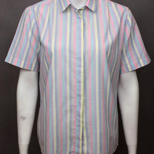 Colorful Shirt Stripes Colorful Stripes Oxford Shirt Striped Colorful Linen Shirt Summer Pastel Shirt Vintage Shirt 80s Shirt image 2