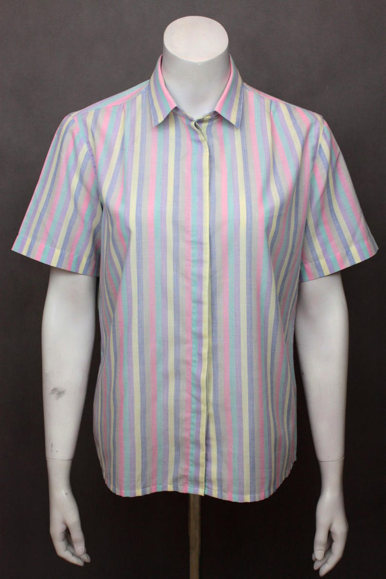 Colorful Shirt Stripes Colorful Stripes Oxford Shirt Striped Colorful Linen Shirt Summer Pastel Shirt Vintage Shirt 80s Shirt image 2