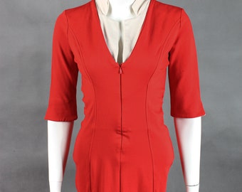 Vintage Costume - Red Dress - Retro Jacket - Two Piece Set - Women's Fashion - Office Dress - 60s Fashion - 50s Look - Elegant Costume