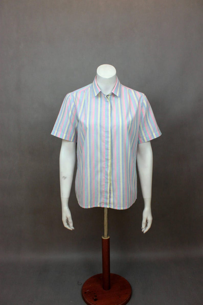 Colorful Shirt Stripes Colorful Stripes Oxford Shirt Striped Colorful Linen Shirt Summer Pastel Shirt Vintage Shirt 80s Shirt image 1