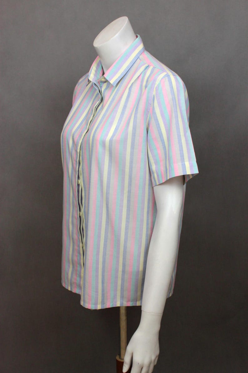 Colorful Shirt Stripes Colorful Stripes Oxford Shirt Striped Colorful Linen Shirt Summer Pastel Shirt Vintage Shirt 80s Shirt image 5