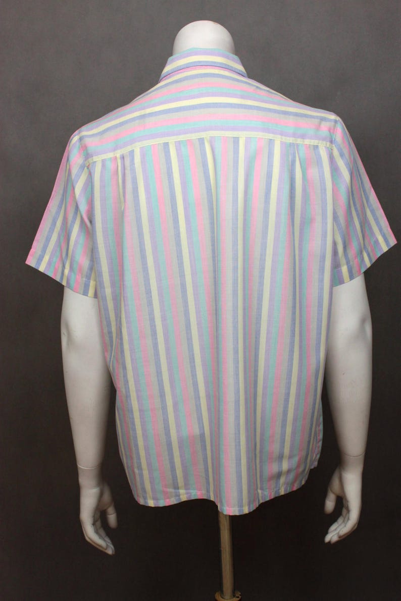 Colorful Shirt Stripes Colorful Stripes Oxford Shirt Striped Colorful Linen Shirt Summer Pastel Shirt Vintage Shirt 80s Shirt image 4