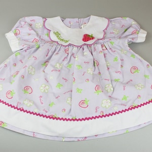 Strawberry Baby Girl Dress - Strawberry Print Baby Dress - Lavender Baby Girl Dress - Vintage Baby Clothing - Vintage Style Baby Dress