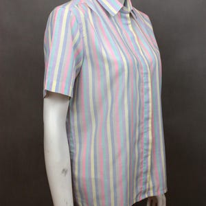 Colorful Shirt Stripes Colorful Stripes Oxford Shirt Striped Colorful Linen Shirt Summer Pastel Shirt Vintage Shirt 80s Shirt image 3