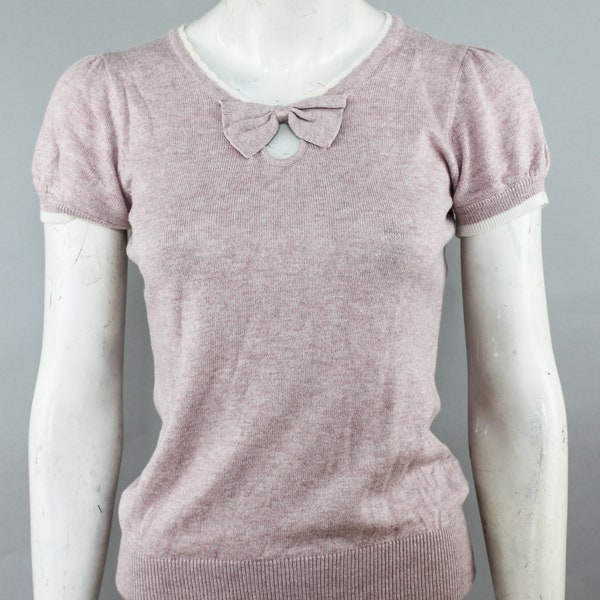 Pull rose rétro - Pull à manches courtes - Chemise rose poudre - Top Femme - Mode vintage - Haut de tricot - Pull adorable - Chemisier Bow