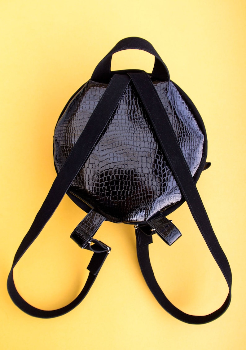 Mini black lacquer vegan leather backpack. Women fashion | Etsy