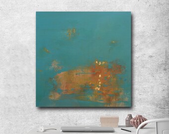 Großes abstraktes Bild, abstrakte Kunst, 36x36cm, Büro Deko, Leinwand, Acryl Strukturbild , braun türkis blau gold weiß