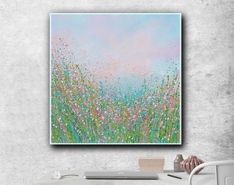 abstract acrylic painting impressionist landscape garden spring flower, home decoration wall painting, large Art on canvas, BTF25, 36x36"