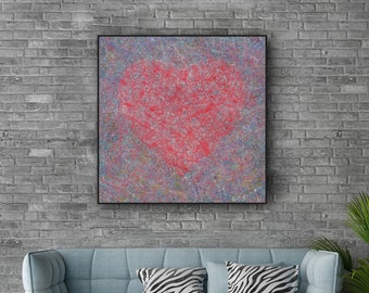 large heart painting, pink love heart Heart love abstract painting, pink gold home wall decor canvas art, JPH27, Splash and Drip oversize