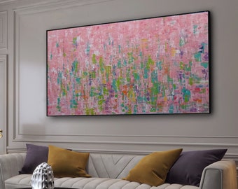 72x36 Colorful abstract painting, extra large modern home wall art decor, pink blue contemporary expressionisme, original painting, BIC#04