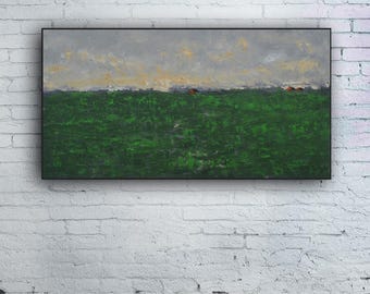Paisaje abstracto acrílico - Escena de campo y cielo pintada a mano, 24x48