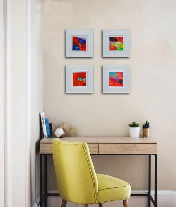Set of 4 paintings four paintings office decor cubical Etsy