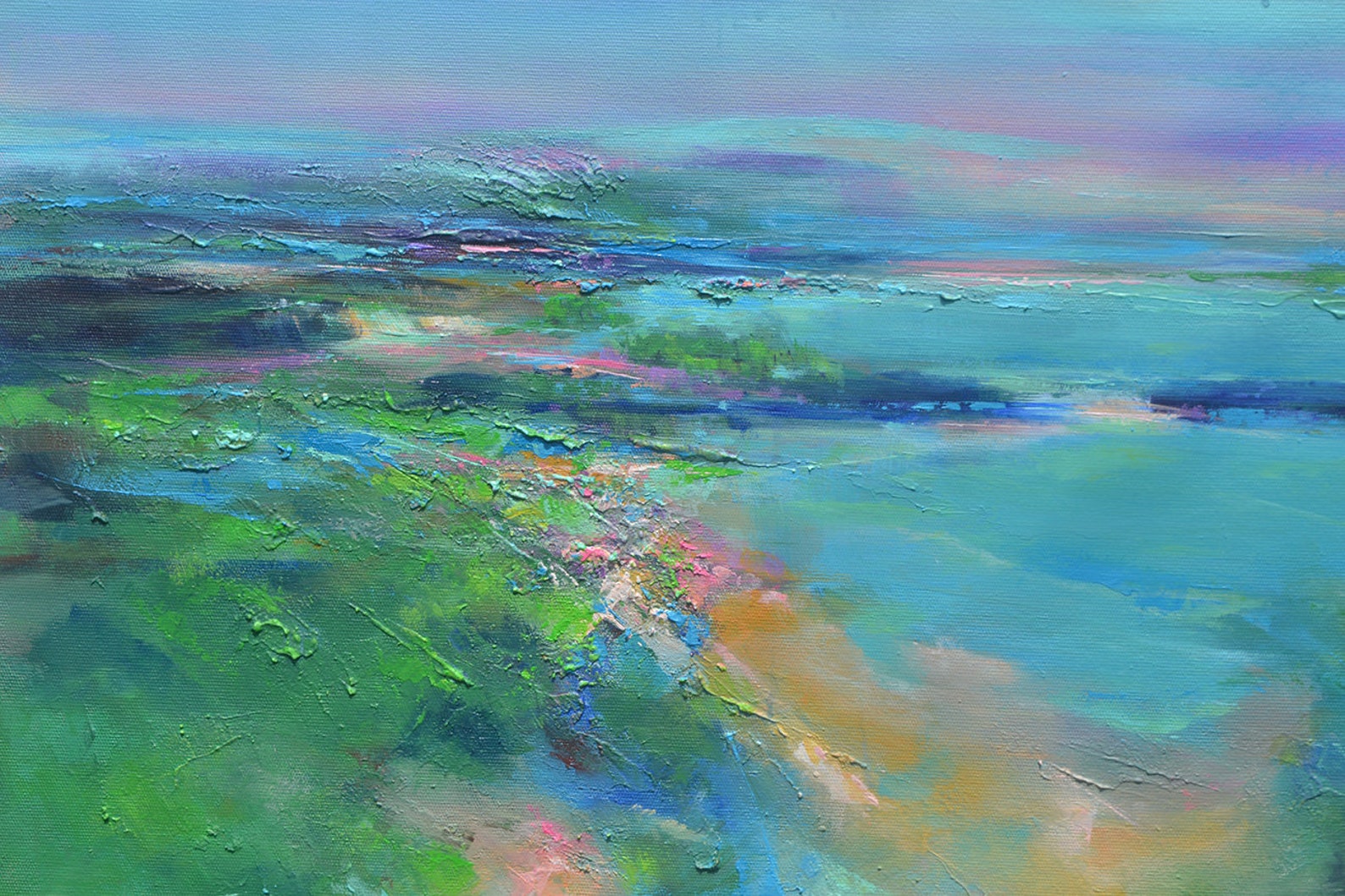 Large Abstract Painting Original Landscape Blue Ochre Green Etsy